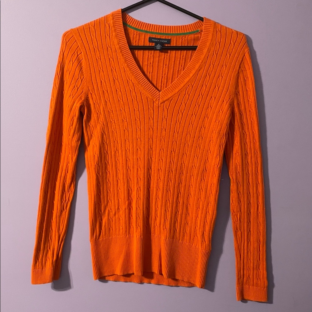Tommy Hilfiger Size M Orange Cable Knit Sweater